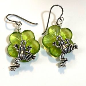 Bold Flower Frog Earrings Niobium Ear Wires